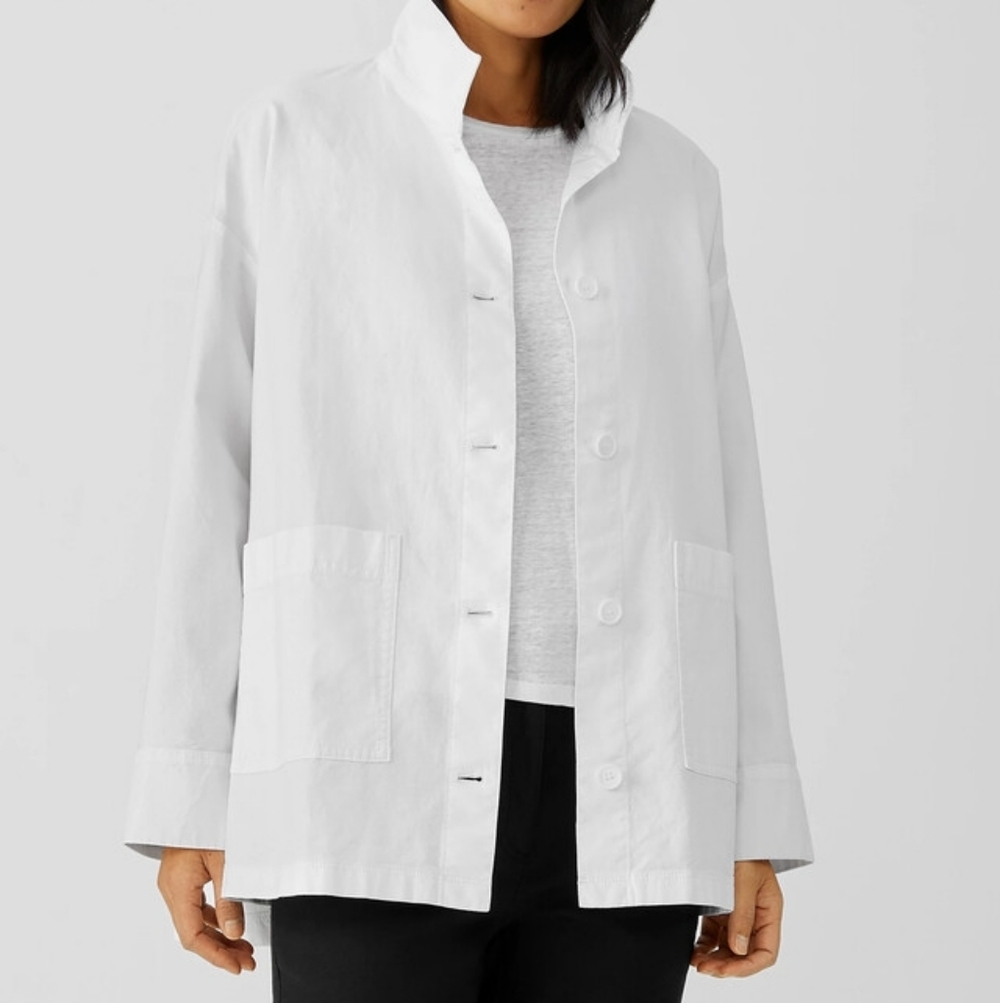 Eileen Fisher Cotton Hemp Stand Collar Jacket EUC White Size Large